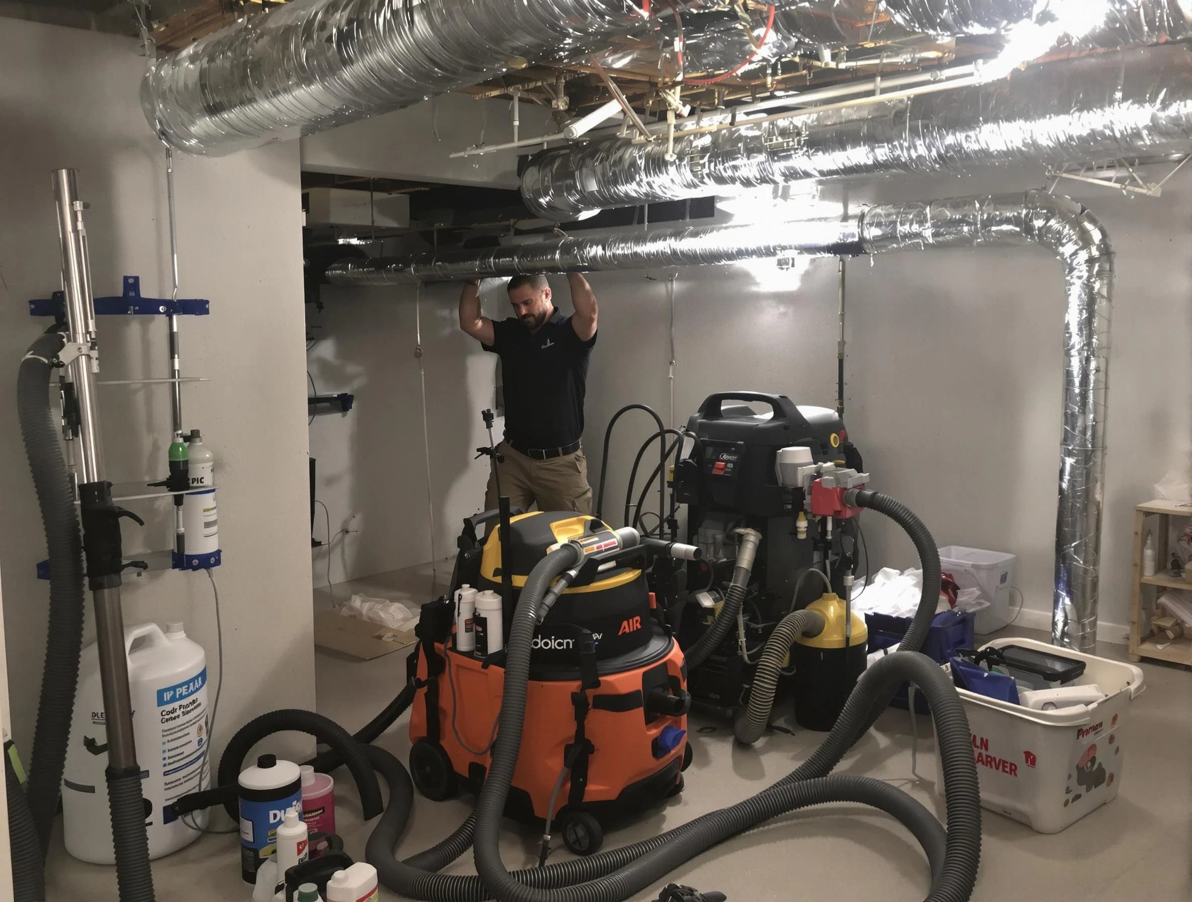Dakota Ridge Air Duct Cleaning specialist performing professional mold removal from air ducts using safety equipment in Dakota Ridge